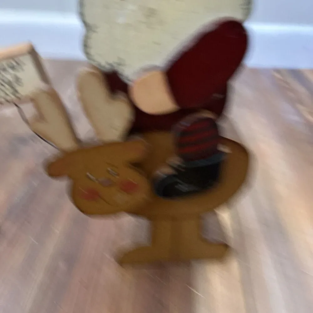 Vintage Hand Painted & Carved Wood Crafted Santa Claus Riding Reindeer Rudolph